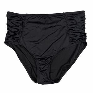 Mynah Bikini Bottom Women's Size 16W Black High-Rise Tummy Panel Ruched NEW